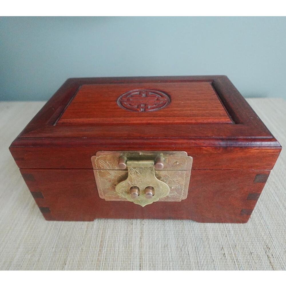 Vintage Midcentury Rosewood Longevity Jewelry Keepsake Accent Box